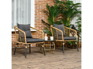 Salon de jardin bistrot 3 pièces 62x65x78 cm avec table basse et coussins métal sable et gris foncé