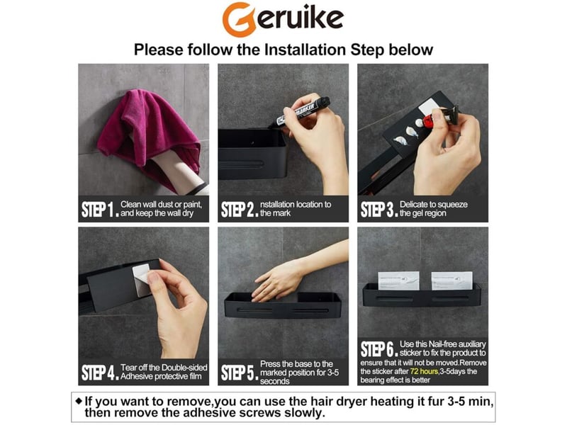  Geruike étagère douche angle 2 niveaux noir auto-adhésive, rangement antirouille pour sdb  - Conforama E