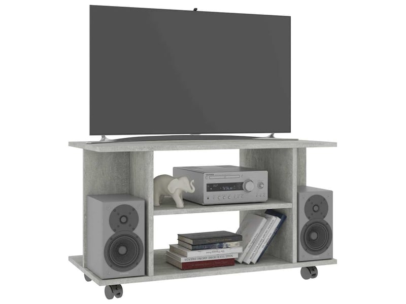  Meuble tv - banc tv - meuble de rangement et roulettes gris béton 80x40x45 cm bois d'ingénierie  - Conforama C