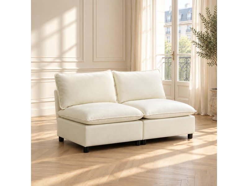  Canapé droit 2 places 146 cm en tissu crème sans accoudoirs  - Conforama R