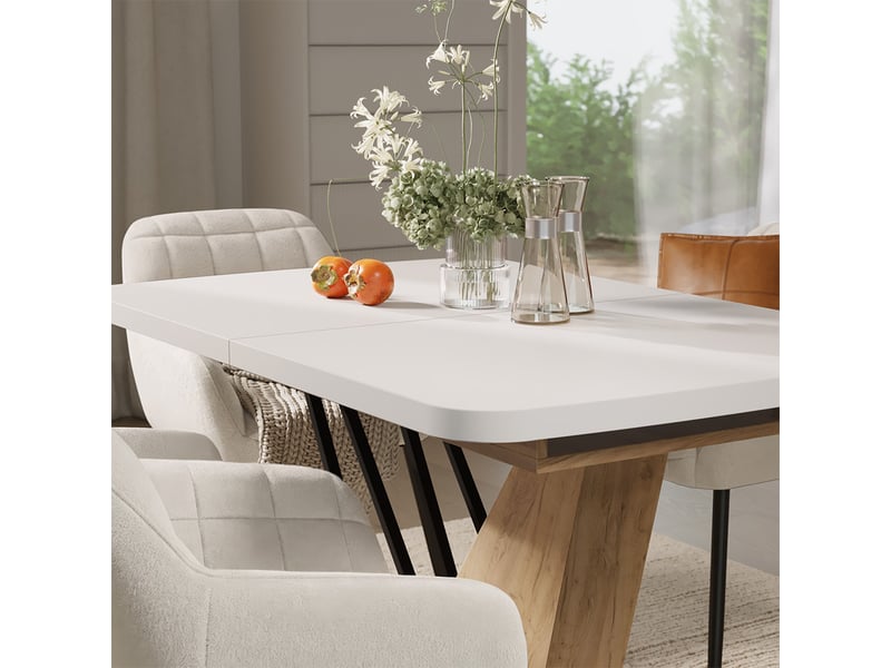 Vicco ensemble de table à manger, blancchêne de force doré, 120x80cm avec 4 chaises de salle à manger  - Conforama D