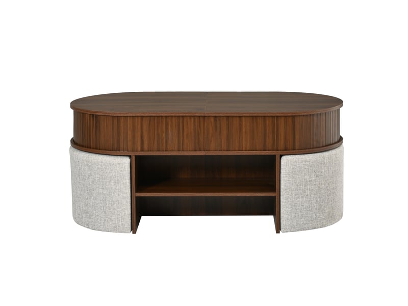  Table basse ovale 120 x 60 cm en mdf avec tabourets et rangement  - Conforama A
