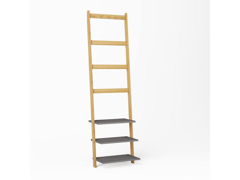  Portemanteau en bambus naturel de 183 cm avec étagères et crochets  - Conforama R