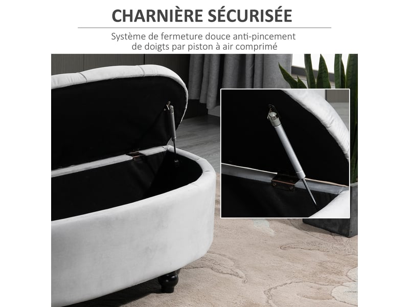  Banc de rangement, coffre de rangement design capitonné demi-cercle bout de lit avec revêtement velours, pieds en bois d'hévéa, pour salon, chambre, entrée, gris, 120 x 46 x 42 cm  - Conforama E