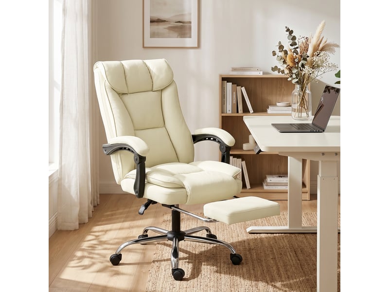  Chaise de bureau ergonomique, fauteuil de bureau inclinable avec repose-pieds, hauteur réglable, pivotante 360°, beige  - Conforama C