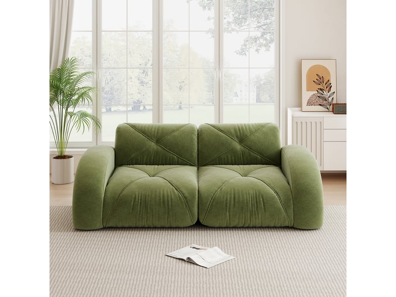  Canapé modulable 2 places 204 cm canapé sans armature en tissu chenille avec mousse haute densité 32d, design antidérapant, sans montage, vert Seren Glow - Conforama D