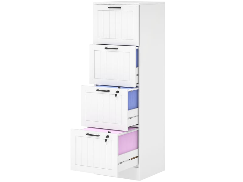  Caisson de bureau 4 tiroirs avec serrure bois blanc 40 x 40 x 131 cm  - Conforama B