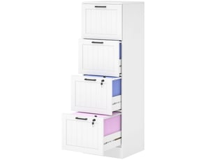 Caisson de bureau 4 tiroirs avec serrure bois blanc 40 x 40 x 131 cm
