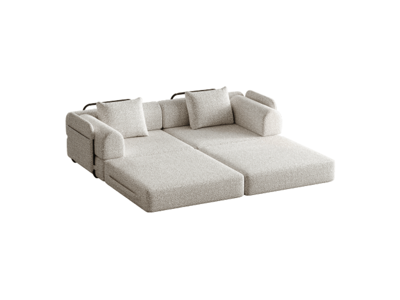  [patented design]chenille-schlafsofa 2-in-1 mit staufach in der armlehne, drei metallrahmen und mehreren konfigurationsmöglichkeiten.2pcs  - Conforama A