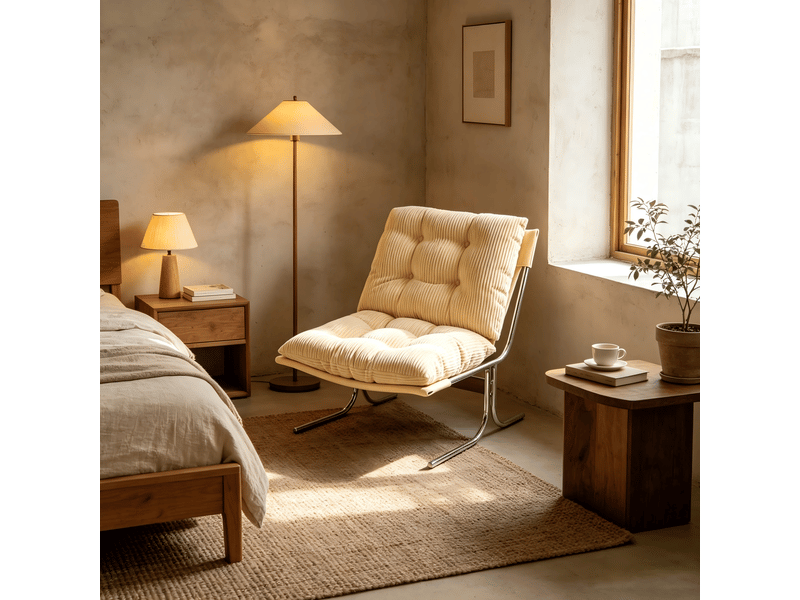  Fauteuil couleur crème 72x84x85cm - fauteuil lounge en velours côtelé style barcelone avec housse amovible et pieds en métal.  - Conforama C