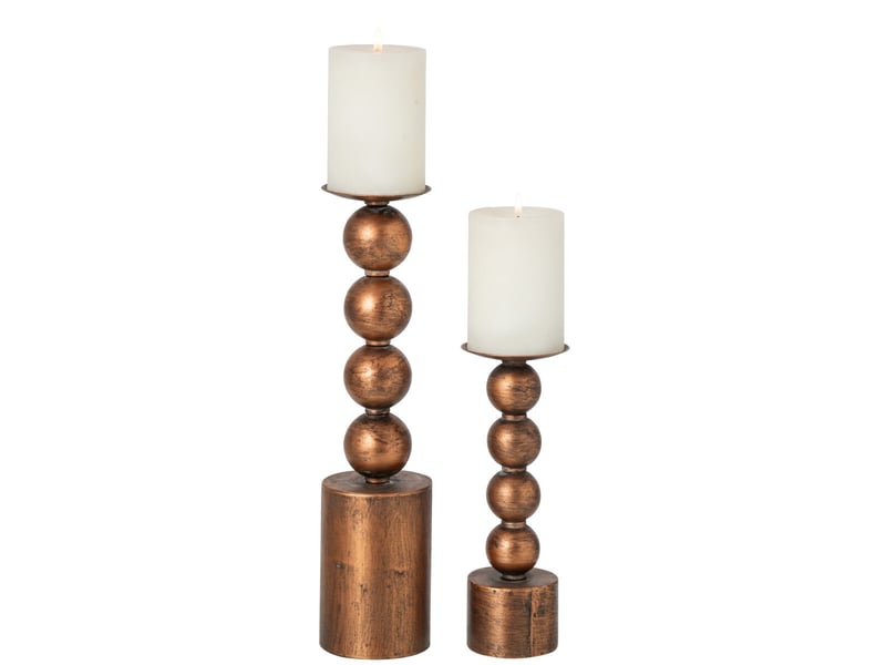  Lot de 2 bougeoirs sphère malte 33cm bronze  - Conforama B