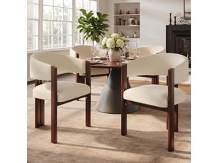 Lot de 4 chaises de salle à manger beige, dossier ergonomique rembourré, pieds métal effet noyer, patins réglables, charge 150 kg
