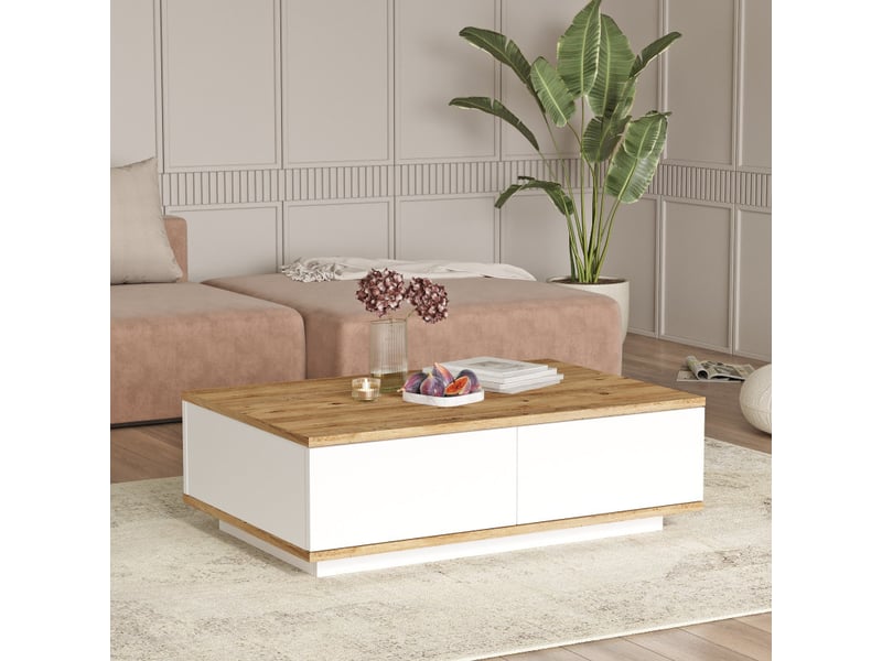 Table basse table de salon en bois mdf mélaminé pin atlantique et blanc l 90 cm - Conforama B
