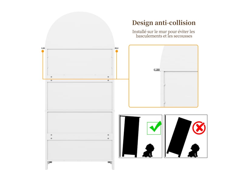  Meuble de cuisine muvano, buffet haut blanc à sommet arrondi, 3 tiroirs, 70 × 35 × 180 cm  - Conforama R