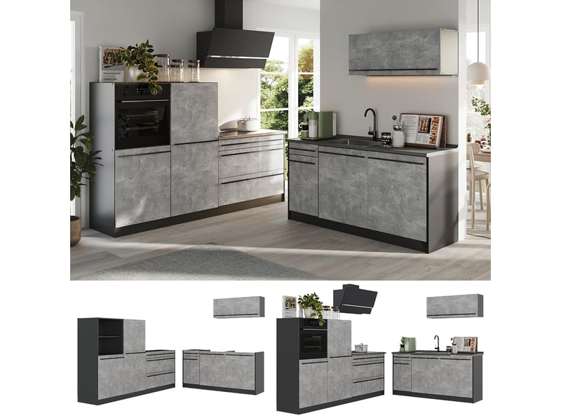  Vicco cuisine, bétonanthracite, 220cm sans plan de travail  - Conforama D