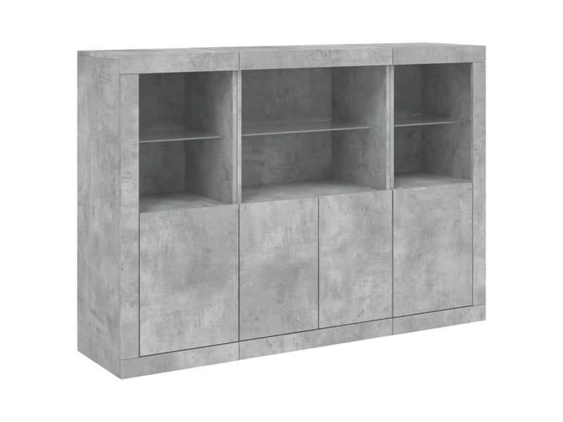  Buffets avec lumières led 3 pcs - bahut - meuble de rangement gris béton bois d'ingénierie  - Conforama E