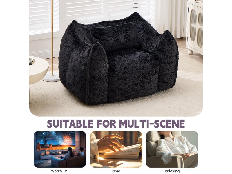  Pouf géant avec coussin en fausse fourrure noir T6011P533765 - Conforama E