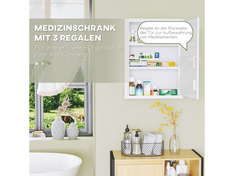  Armoire à pharmacie murale en acier blanc, verrouillable avec 2 clés, 40x15x53,5 cm  - Conforama D