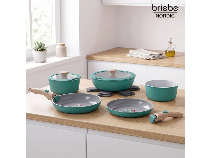  Batterie de cuisine induction céramique poignée amovible set 13 pièces  , briebe, bk1220gre, , vert  - Conforama B