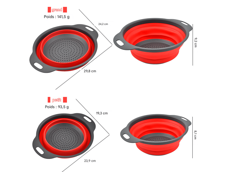  1 passoire pliable avec système de suspension, diamètre intérieur: 20 cm, plastique, mini, rougeanthracite GTR02102 - Conforama B