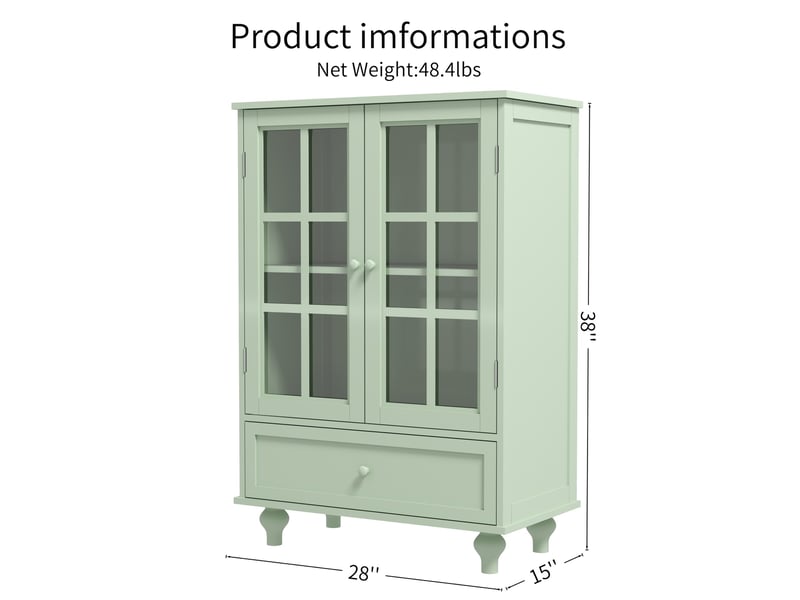 Buffet haut 2 portes vitrées avec tiroir 71x38x92 cm, mdf vert menthe - Conforama C