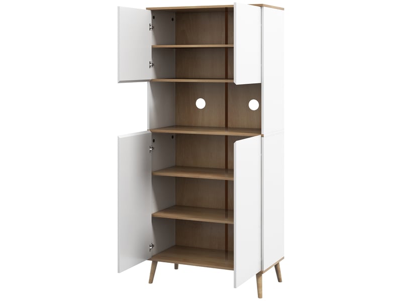  Buffet de cuisine armoire de rangement 2 placards avec porte étagères réglables centrale niche 2 passe-câbles blanc  - Conforama B