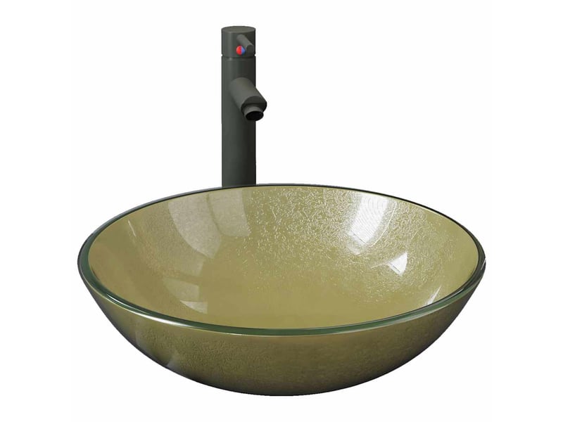  Lavabo de bain, vasque à poser avec robinet et drain à poussoir verre trempé cf65658  - Conforama A
