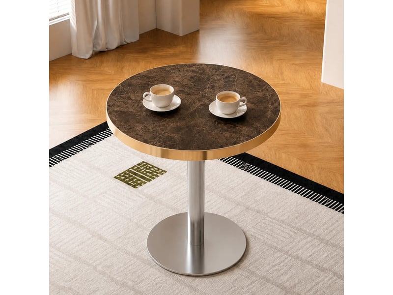  Table d'appoint ronde, avec base stable, plateau effet marbre et finition uv, pour salon, 75×71×23 cm  - Conforama C