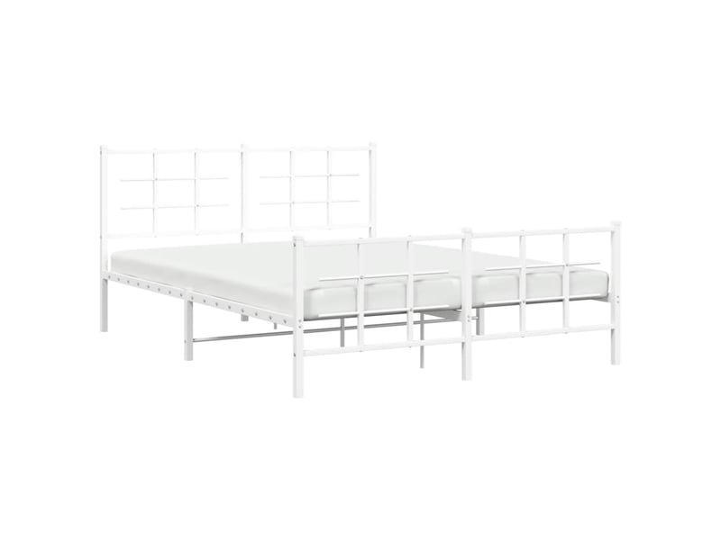  Lit double- lit adulte -  cadre de lit métal sans matelas et pied de lit blanc 150x200 cm  - Conforama C