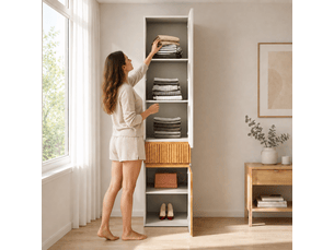 Armoire haute étroite 45x50x200 cm avec 2 portes et 1 tiroir chêne clair