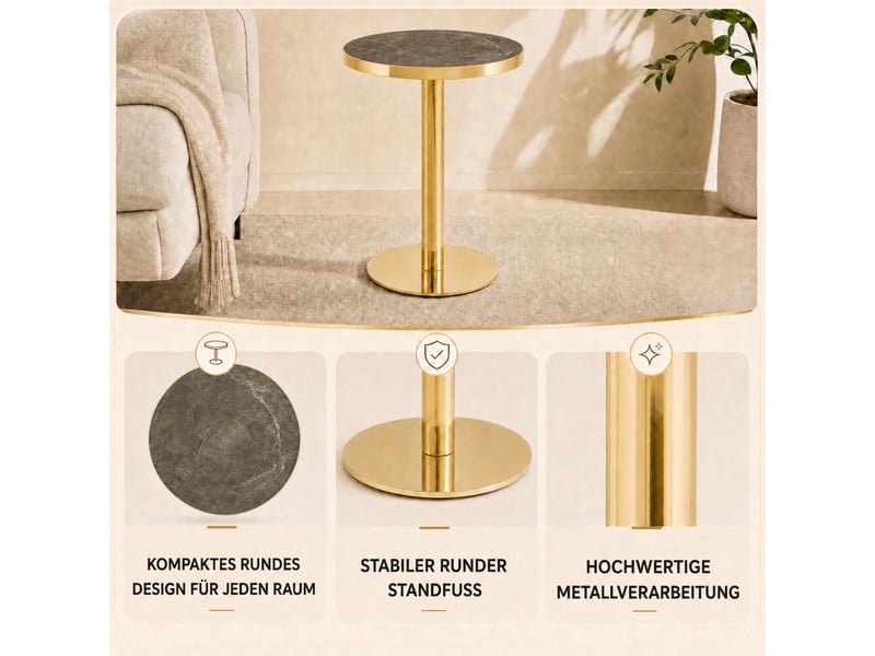  Table d'appoint ronde 60 x 60 cm en mdf gris et or  - Conforama E
