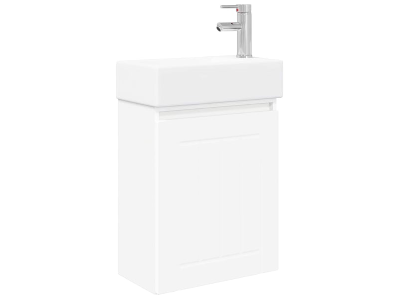 Meuble de rangement salle de bain avec robinet blanc 45.5x25.5x84 cm - Conforama A