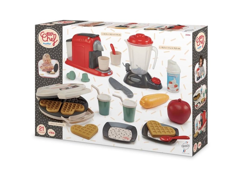  Set petit electromenager 100% chef 21 accessoires grille gaufres cafetiere mixeur multicolore 2534 - Conforama B