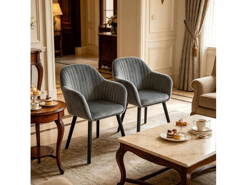  Chaise avec accoudoirs 50x42x81cm lot de 2, noir et gris foncé, bois et métal, ergonomique, salle à manger  - Conforama D