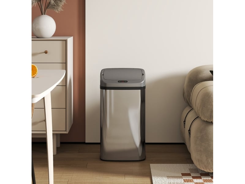  Poubelle automatique ulevr à capteur infrarouge 48 l, fermeture automatique, acier inoxydable argenté, 33 x 25 x 69 cm  - Conforama E