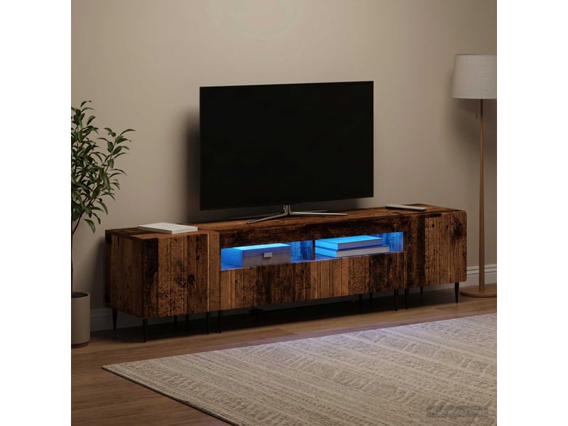  Meuble tv - banc tv - meuble de rangement led 5 pièces bois ancien bois d'ingénierie  - Conforama C