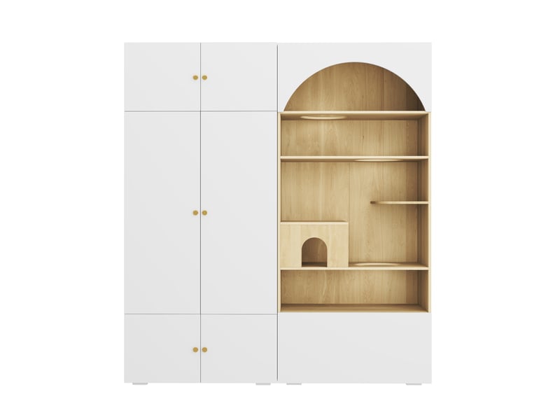  Armoire,180x50x200 cm,2-en-1,panneau de particules,blanc et effet bois  - Conforama D