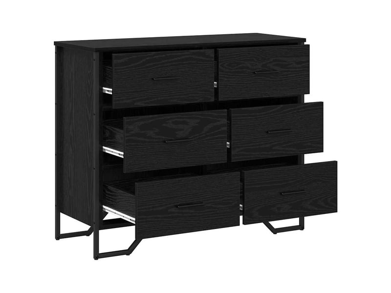  Commode chambre adulte, armoire à tiroirs 6-tiroir chêne noir 91x35,5x74,5 cm  - Conforama E