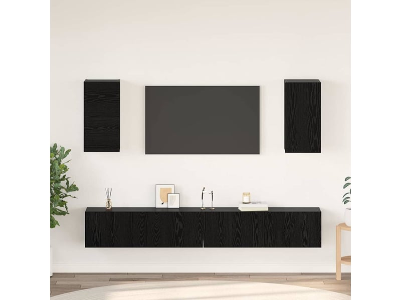  Meuble tv - banc tv - meuble de rangement mural 3 pcs chêne noir bois d'ingénierie  - Conforama B