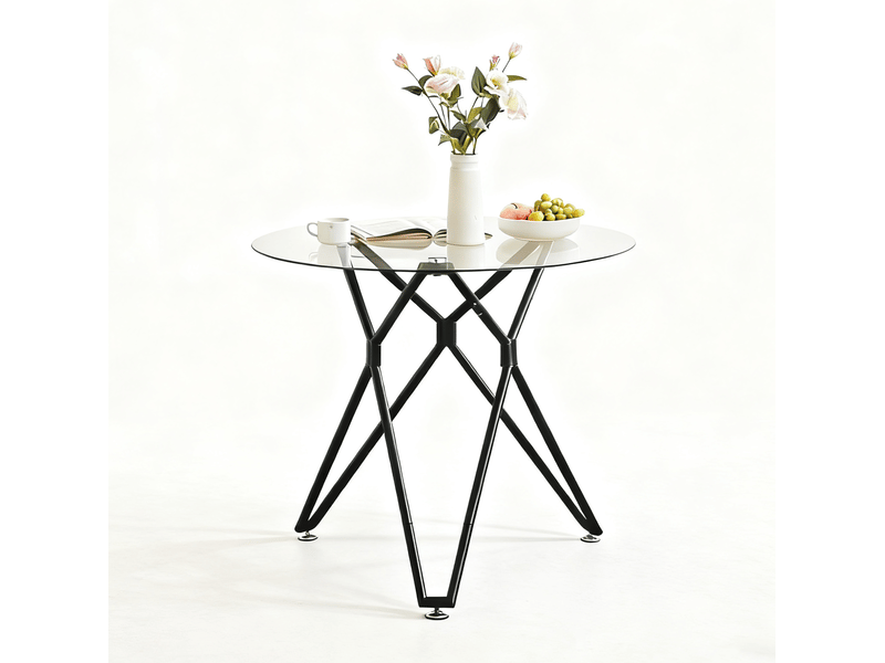  Table à manger ronde 90 cm en verre trempé avec pieds métal noirs, 1 à 4 personnes  - Conforama A