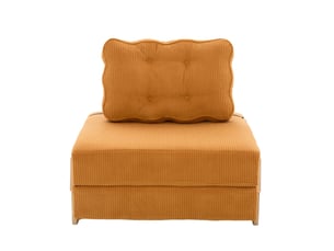 Fauteuil convertible 1 place 90x86x84cm orange en velours côtelé, couchage pliant, dossier rembourré et pieds en bois