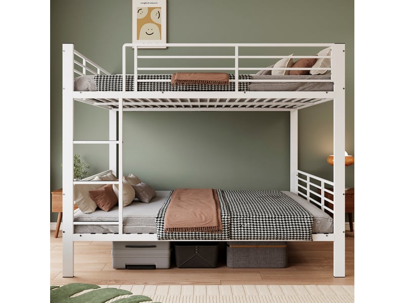  Lit superposé, 140x200 cm, mat, sommier à lattes, échelle, avec garde corps, matelas non inclus, métal, coloris blanc  - Conforama D