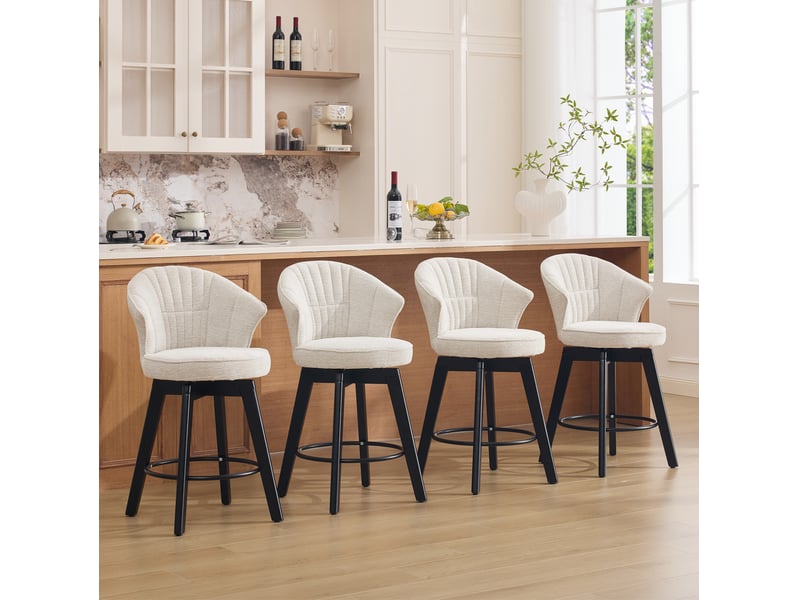  Lot de 2 tabourets de bar pivotants en chenille beige 52.5x51x92.5 cm  - Conforama W