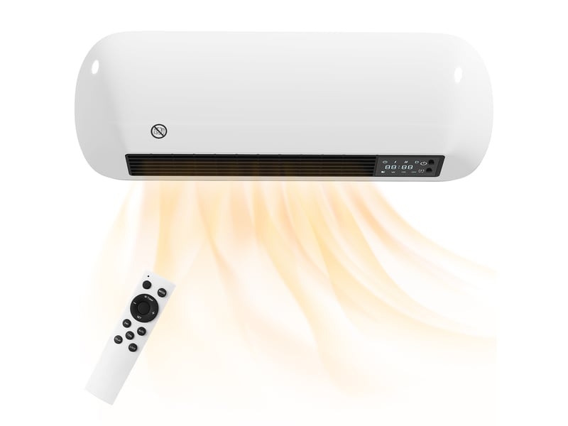  Radiateur soufflant mural 2000 w en céramique avec ventilateur, 2 niveaux de puissance, affichage led, thermostat, blanc  - Conforama B
