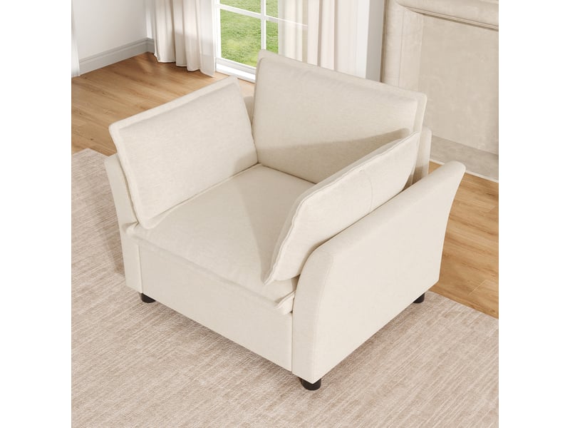  Canapé 1 place en tissu chenille beige avec led intégrée et coussins amovibles pour salon  - Conforama B