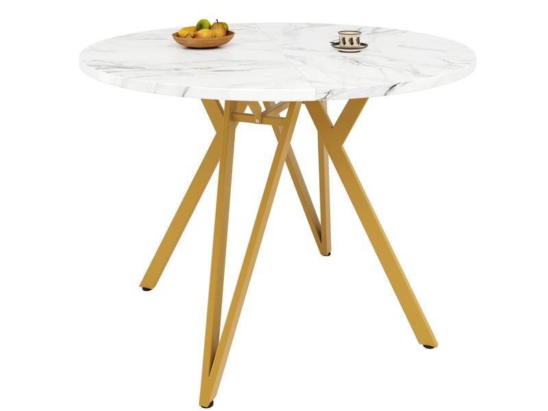  Table à manger ronde 100x100x76 cm plateau mdf effet marbre métal doré  - Conforama B