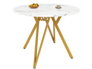 Table à manger ronde 100x100x76 cm plateau mdf effet marbre métal doré