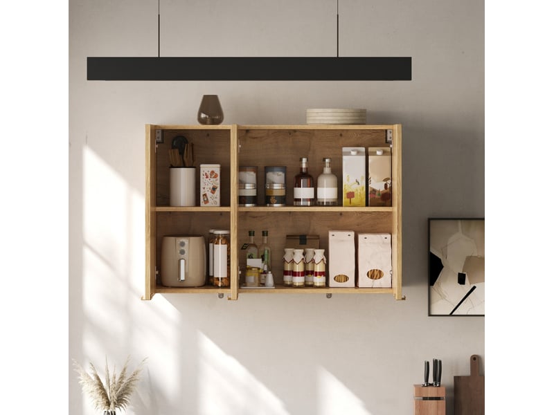  Meuble mural 90x29x60 cm à 3 portes, finition bois naturel  - Conforama D