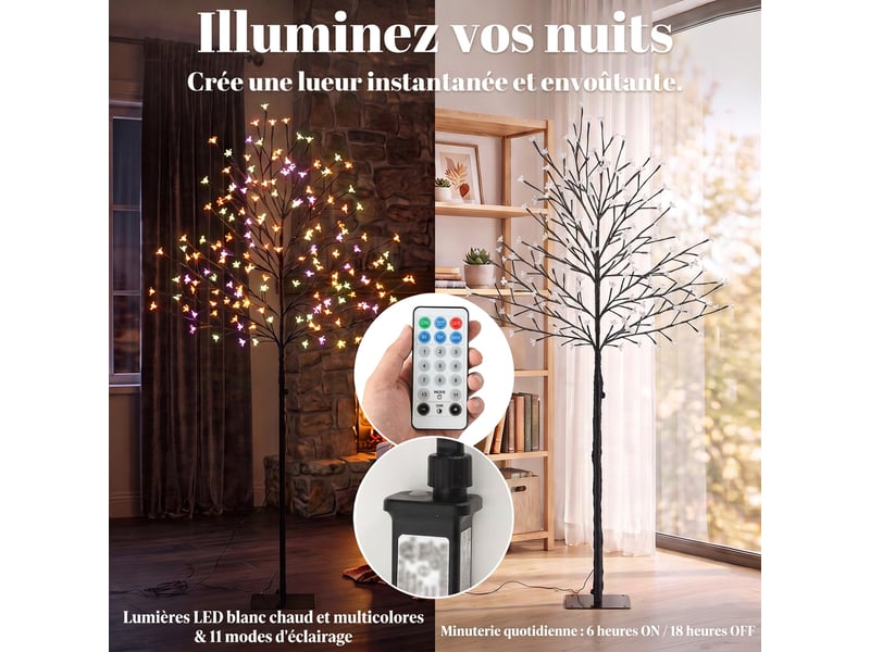 Arbre lumineux 150cm cerisier artificiel lumineux 160 led et 16 branches flexibles, décoration intérieure et extérieure - Conforama E