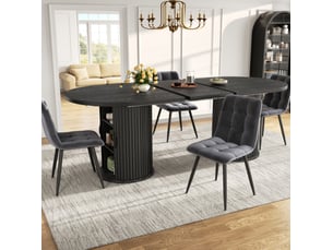 Table à manger extensible 150 à 190 cm noire avec rangement caché et poignées en métal